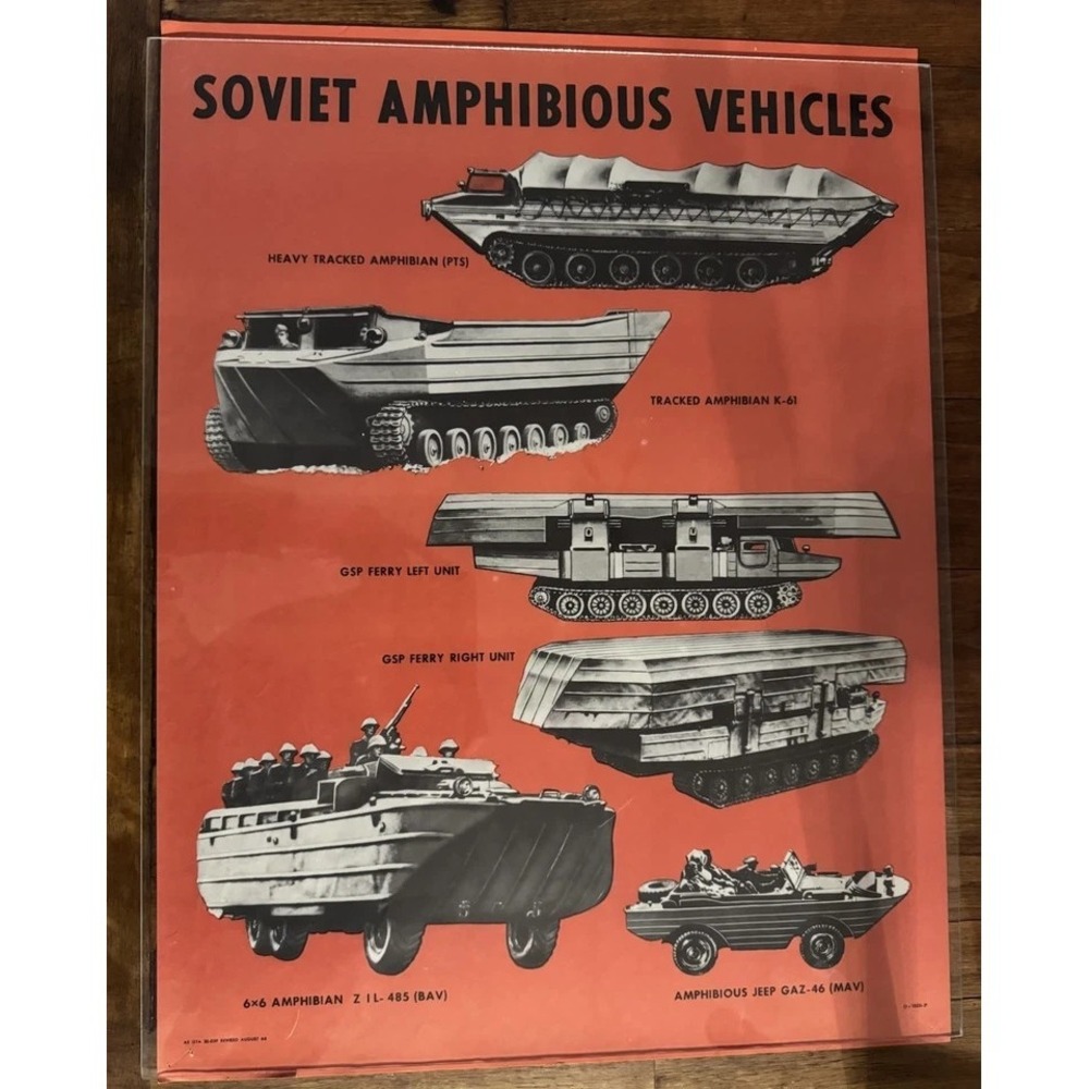 VTG 1968 Russian USSR Soviet Amphibious Vehicles Poster‎ Wall Art Vintage